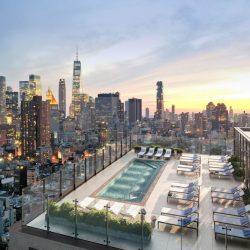 Rendering of the rooftop pool and sundeck at The Suffolk - Courtesy of The Gotham Organization