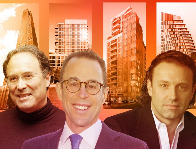 From left: Extell's Gary Barnett with 217 West 57th Street, Related's Jeff Blau with 450 Washington, 300 West 30th Street and Fortis' Jonathan Landau Olympia Dumbo