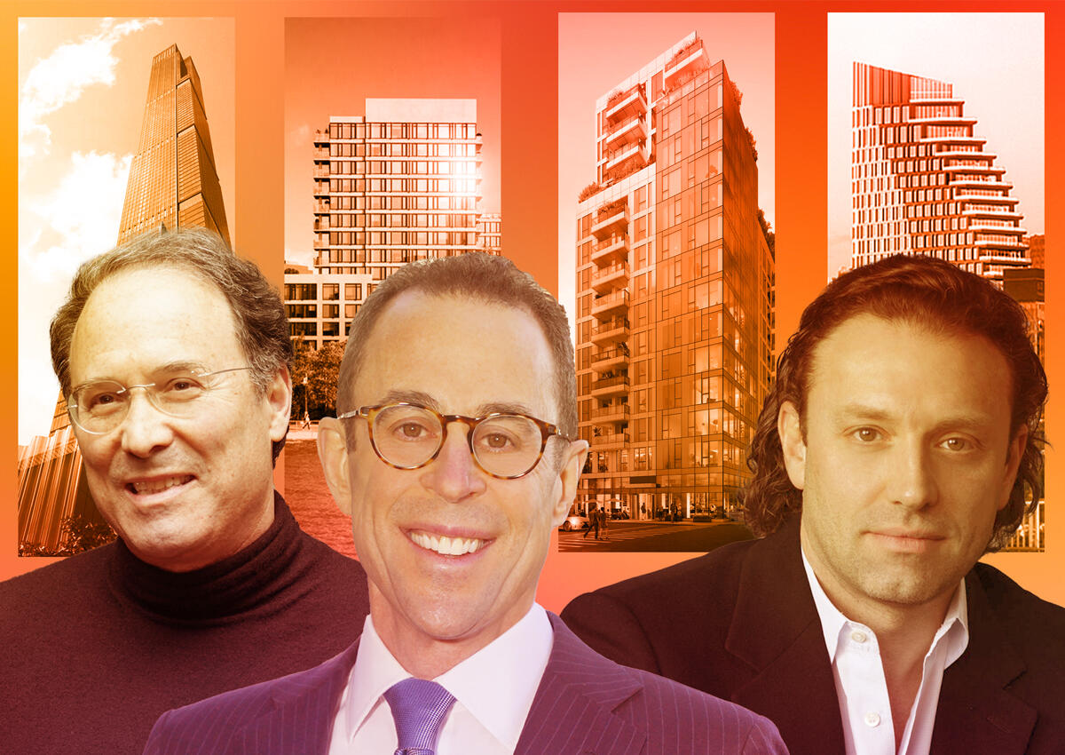 From left: Extell's Gary Barnett with 217 West 57th Street, Related's Jeff Blau with 450 Washington, 300 West 30th Street and Fortis' Jonathan Landau Olympia Dumbo