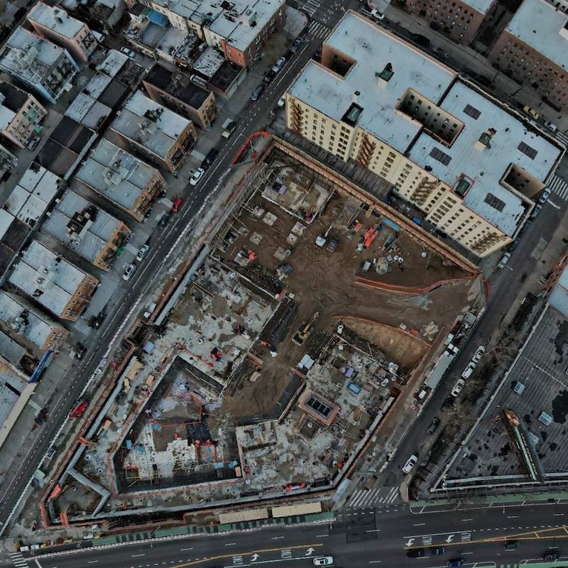 Aerial view of construction at 44-01 Northern Boulevard (March 2023)