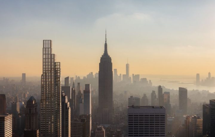 Rendering of 520 Fifth Avenue and the Midtown skyline