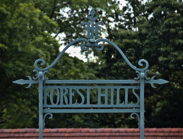 Forest,Hills,Sign,On,The,Train,Platform,(railway,Station,In